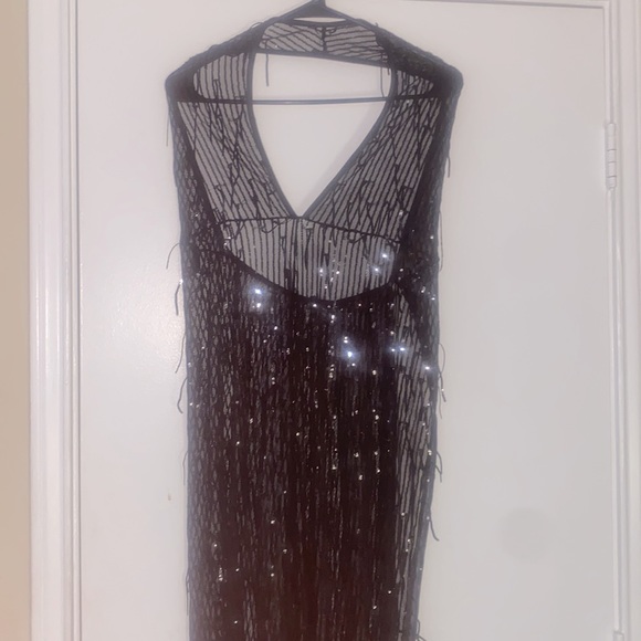 Porrcey NWOT maxi black halter back shimmering sequin mesh V neck gown sz xL - Picture 4 of 9